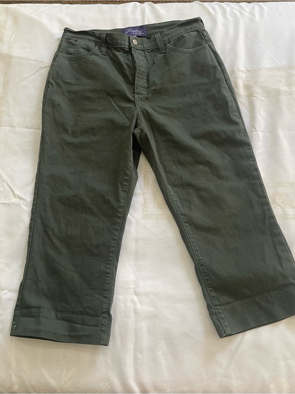 NYDJ Lift Tuck Olive Green Flared Crop-Leg Military Jeans - Picture 4 of 9